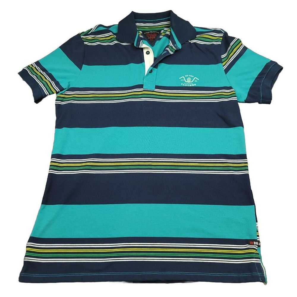 Big John Mens XL Polo Shirt British Indigo Garment Co 1998 Blue‎ Green Stripe